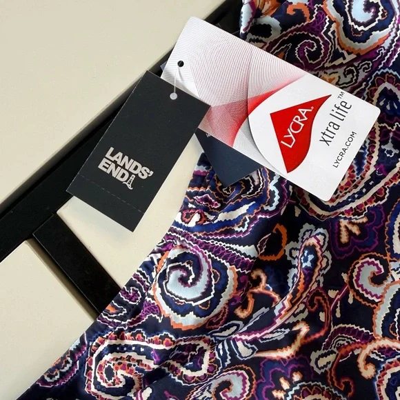 New Lands' End Size 12 Underwire Wrap Tie Tankini Set High Waist Retro Paisley - Picture 10 of 13